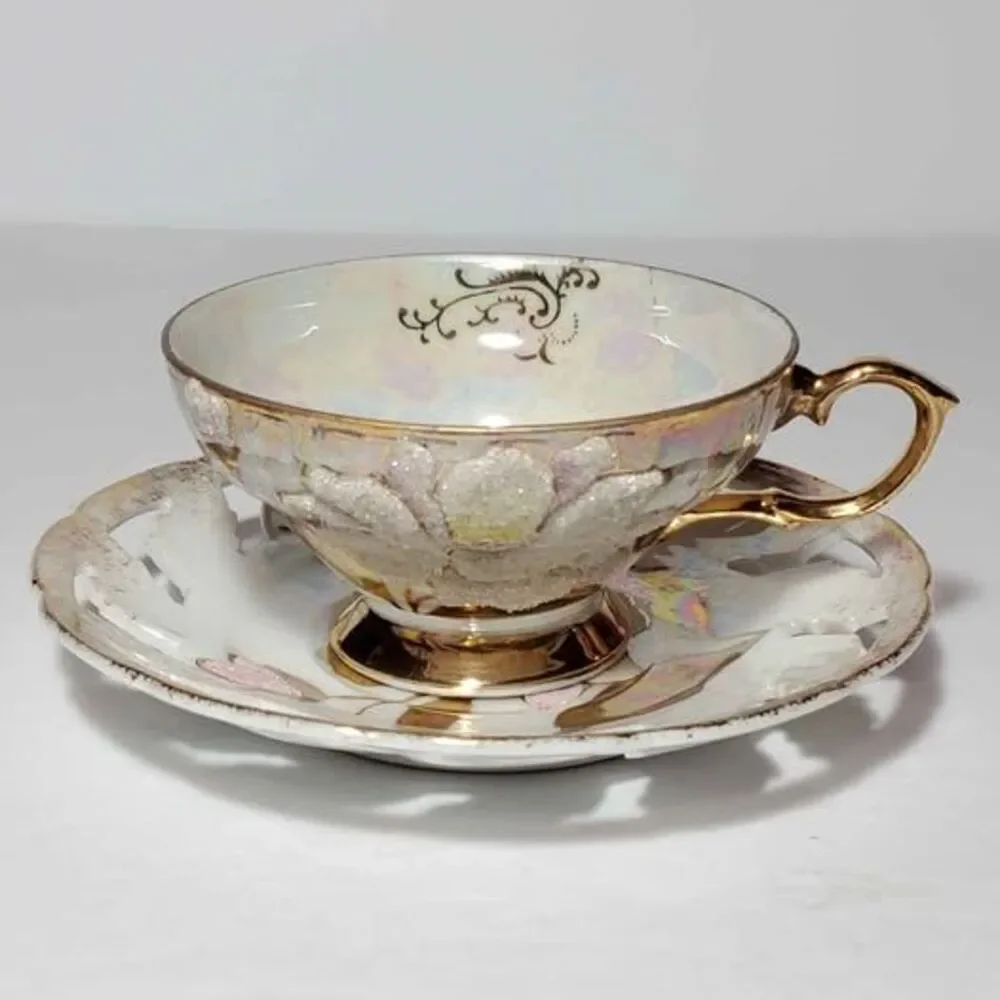 Vintage Teacup and Saucer Textured Flower Vintage